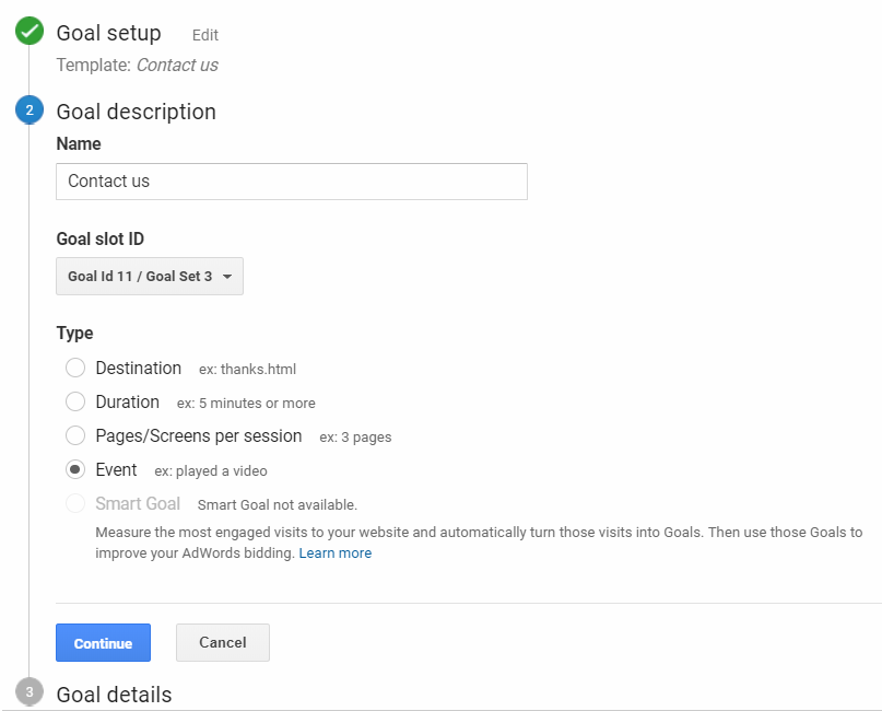 Google Analytics Goal Description