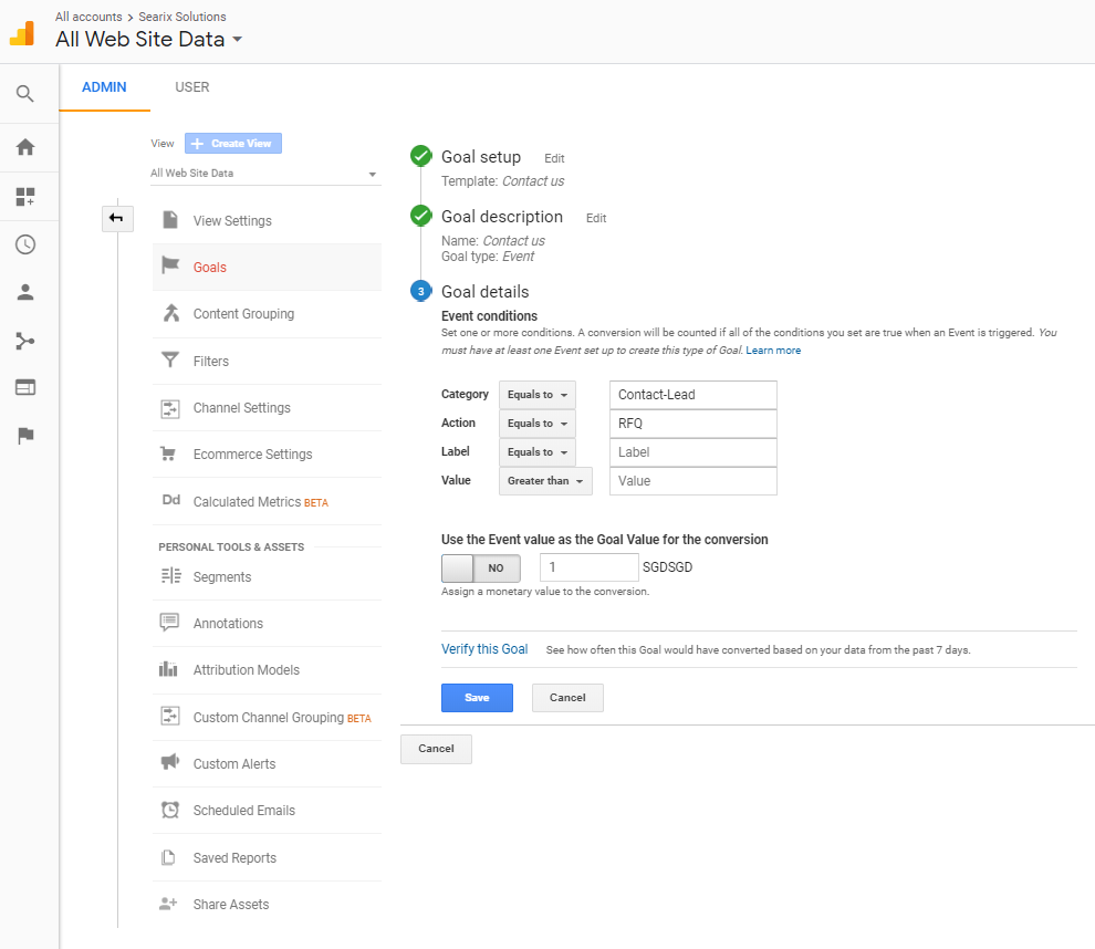 Google Analytics Goal Details